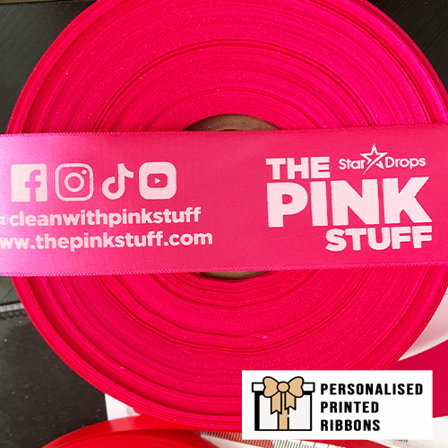 Bright Pink Ribbon With White Print Personalised Printed Ribbon Company near me