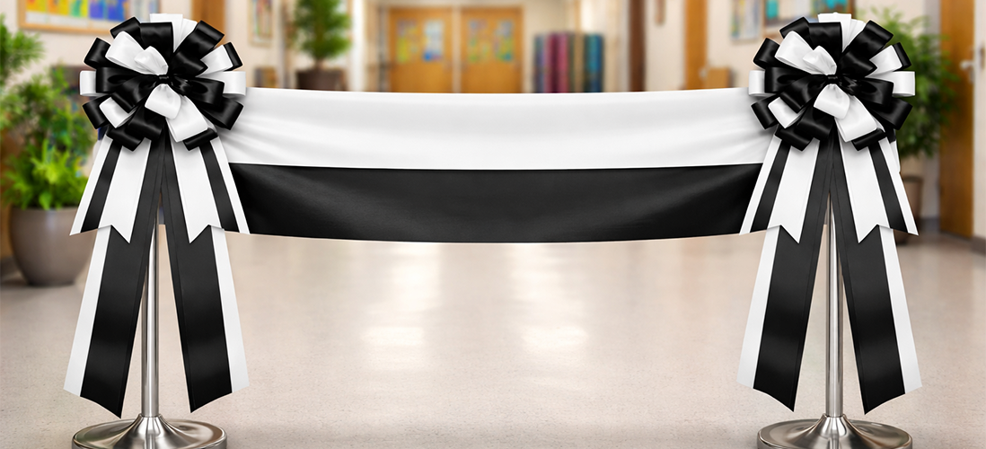 Black White Ribbon Satin Looped Bow bespoke quick delivery branded customised by personalised printed ribbons