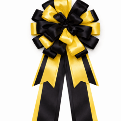 Black Yellow Ribbon Satin Looped Bow bespoke quick delivery branded customised by personalised printed ribbons