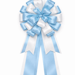 Blue White Ribbon Satin Looped Bow bespoke quick delivery branded customised by personalised printed ribbons