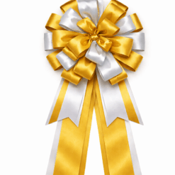 Gold Silver Ribbon Satin Looped Bow bespoke quick delivery branded customised by personalised printed ribbons