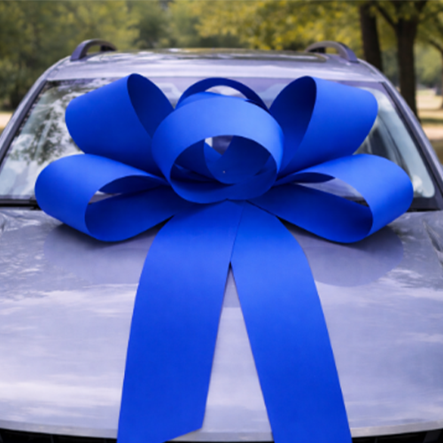 Royal Blue bow on bonnet of a car