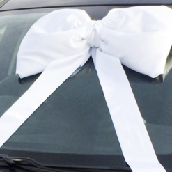 White Satin Car Bow For Weddings In The Uk