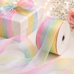 15mm Pastel Rainbow Organza Ribbon