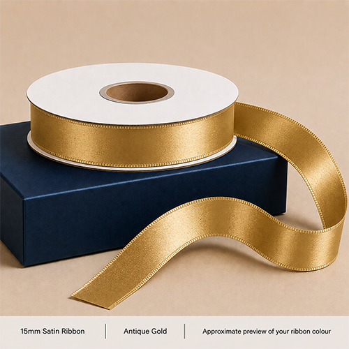 Antique Gold Printed Satin Ribbon 15mm