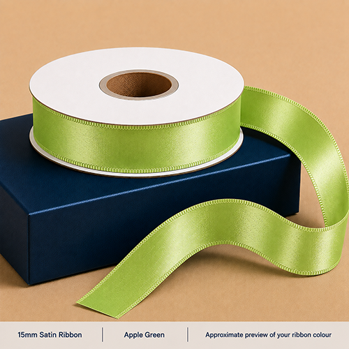 Apple Green Printed Satin Ribbon 15mm