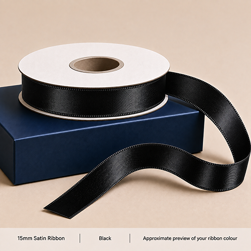 Black Printed Satin Ribbon 15mm