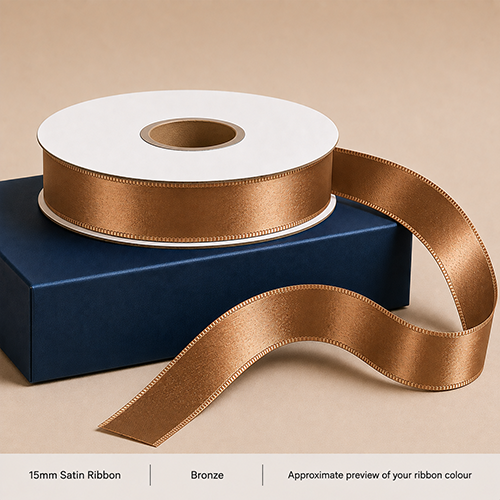 Bronze Printed Satin Ribbon 15mm