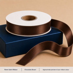 Brown Printed Satin Ribbon 15mm