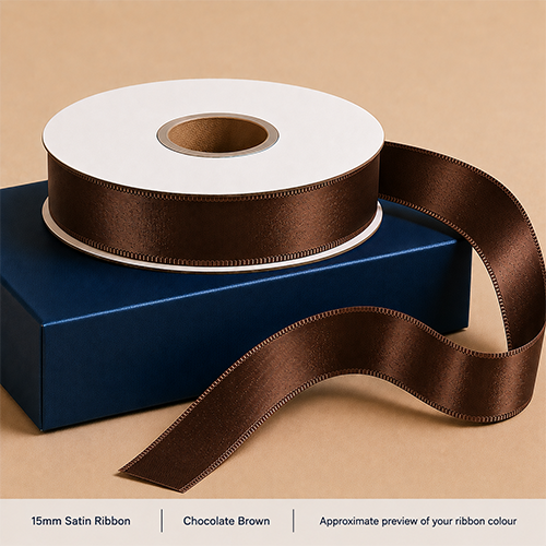 Brown Printed Satin Ribbon 15mm