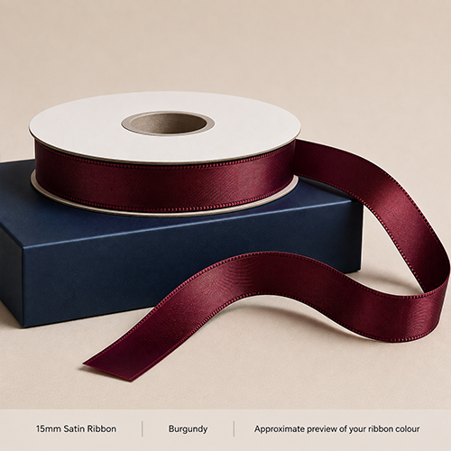 Burgundy Printed Satin Ribbon 15mm