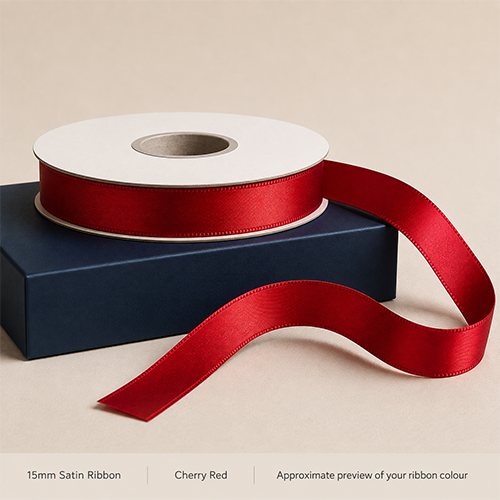 Cherry Red Printed Satin Ribbon 15mm