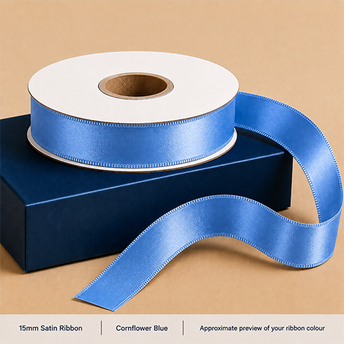 Cornflower Blue Printed Satin Ribbon 15mm