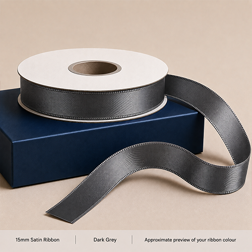 Dark Grey Printed Satin Ribbon 15mm