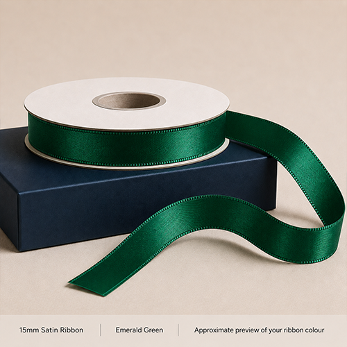 Emerald Green Printed Satin Ribbon 15mm