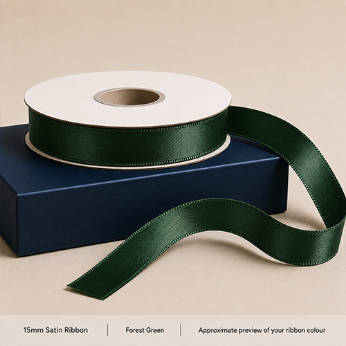 Forest Green Printed Satin Ribbon 15mm