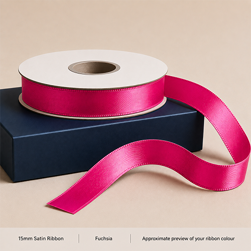 Fuchsia Pink Printed Satin Ribbon 15mm