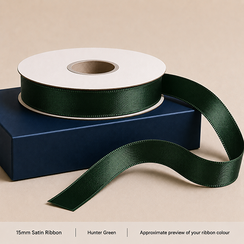 Hunter Green Printed Satin Ribbon 15mm