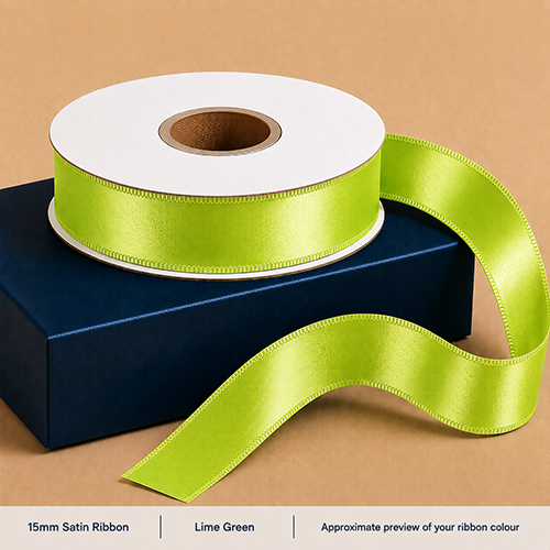 Lime Green Printed Satin Ribbon 15mm