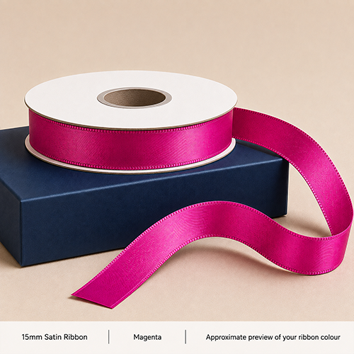 Magenta Pink Printed Satin Ribbon 15mm