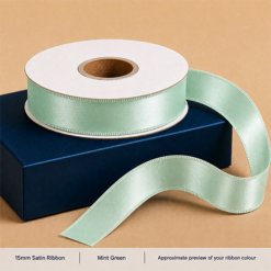 Mint Green Printed Satin Ribbon 15mm
