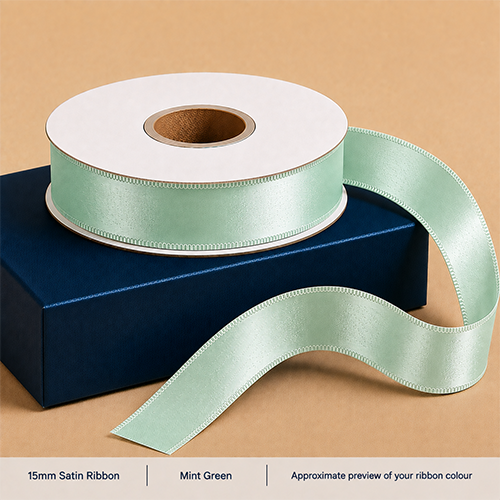 Mint Green Printed Satin Ribbon 15mm