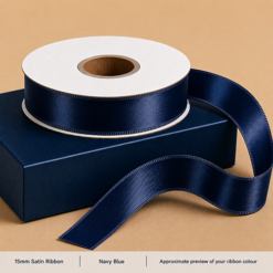 Navy Blue Printed Satin Ribbon 15mm