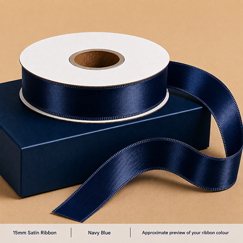 Navy Blue Printed Satin Ribbon 15mm