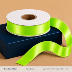 Neon Green Printed Satin Ribbon 15mm
