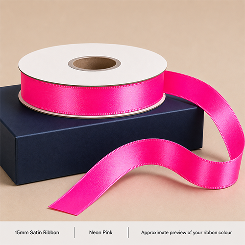 Neon Pink Printed Satin Ribbon 15mm