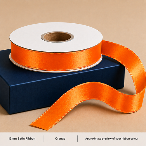 Orange Printed Satin Ribbon 15mm