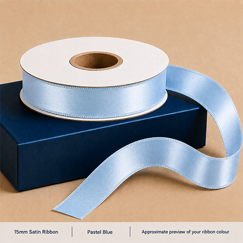 Pastel Blue Printed Satin Ribbon 15mm