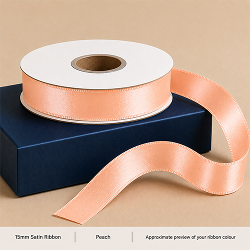 Peach Printed Satin Ribbon 15mm