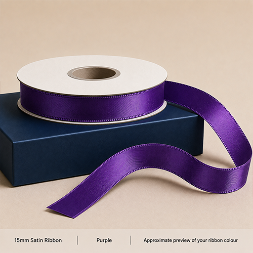 Purple Printed Satin Ribbon 15mm