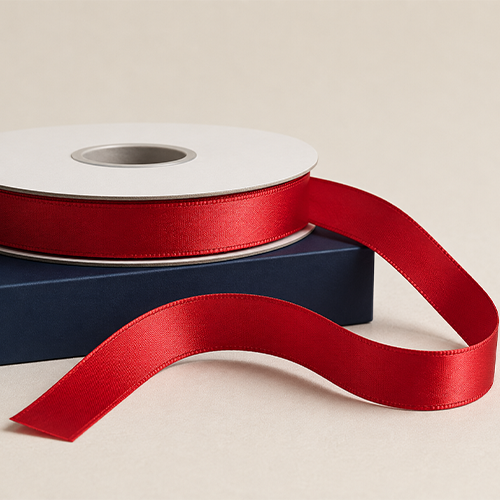 Red 15mm Single Faced Printed Satin Ribbon