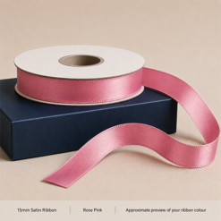 Rose Pink Printed Satin Ribbon 15mm