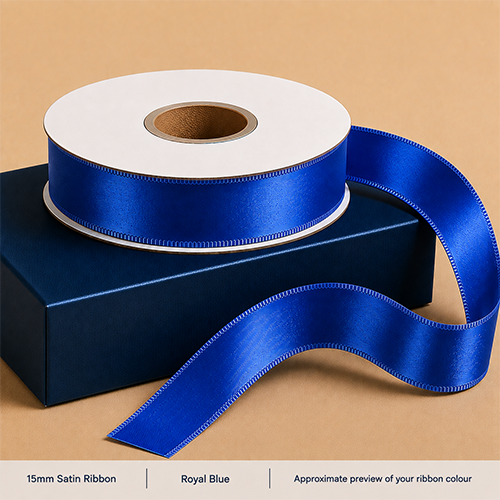 Royal Blue Printed Satin Ribbon 15mm