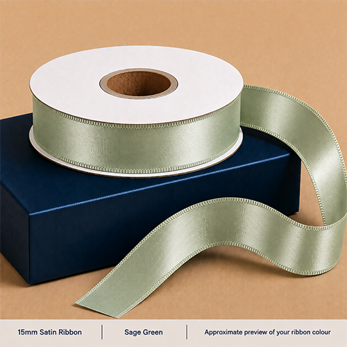 Sage Green Printed Satin Ribbon 15mm