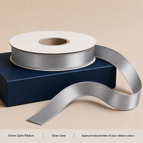 Silver Printed Satin Ribbon 15mm