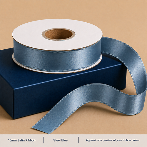 Steel Blue Printed Satin Ribbon 15mm