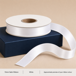 White Printed Satin Ribbon 15mm