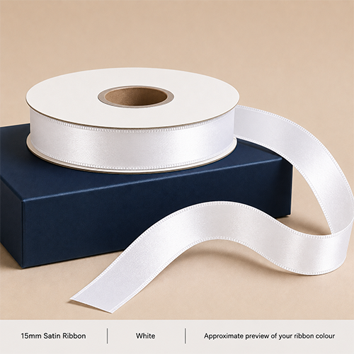 White Printed Satin Ribbon 15mm