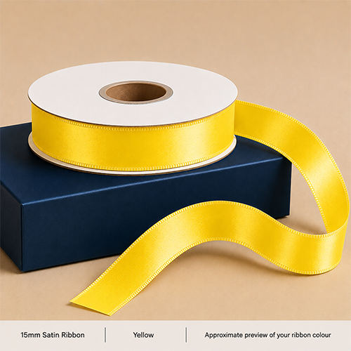 Yellow Printed Satin Ribbon 15mm