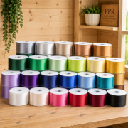 Colourful satin ribbon rolls stocked for next-day personalised printing