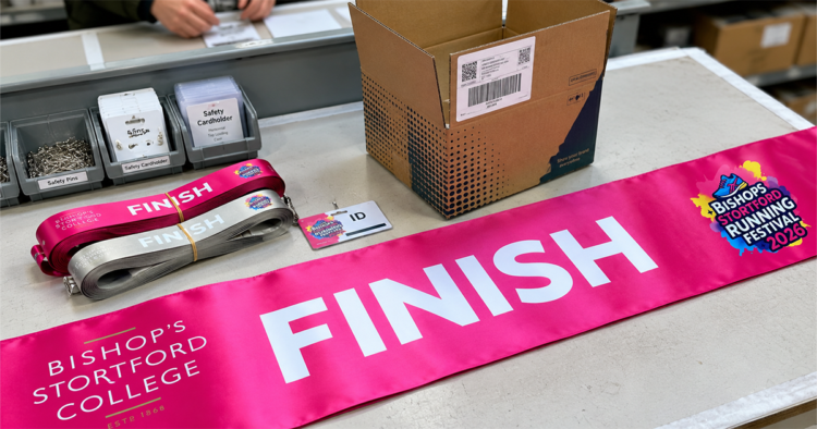 Personalised printed ribbons being prepared for a customer order