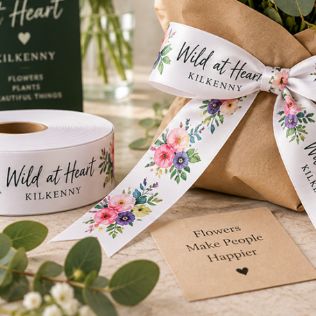 Full-colour personalised ribbon with floral logo